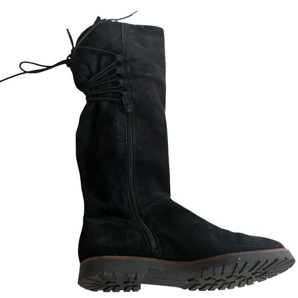 Lands’ End Black Suede Knee High Lace Up Winter Riding Boots Women’s Size 6B - Picture 7 of 8